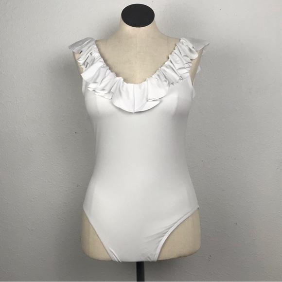Liberty & Justice One Piece Swimsuit Women’s Size XL Color White Pull On Ruffle - Picture 14 of 14